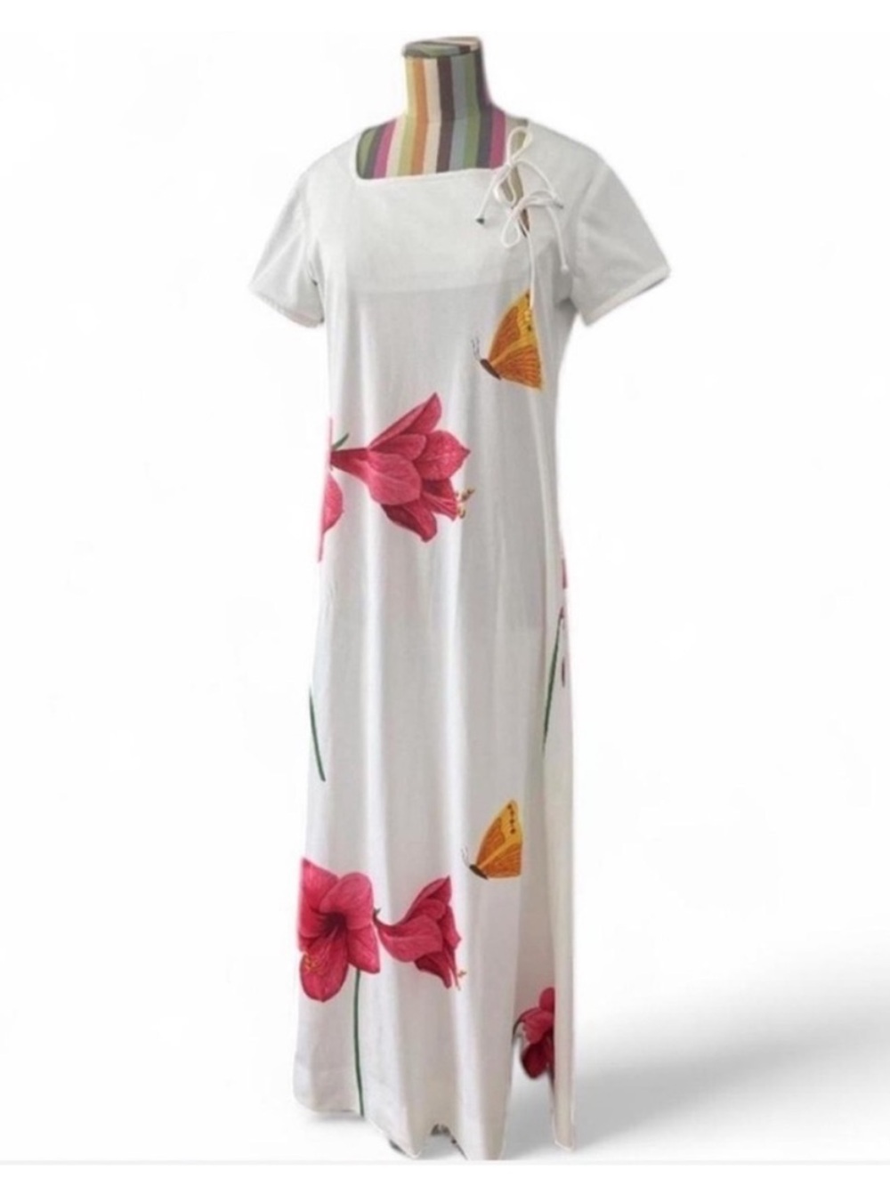 Vintage 70s Carol + Mary by Nalii Honolulu Hawaiian Floral Butterfly Maxi Dress